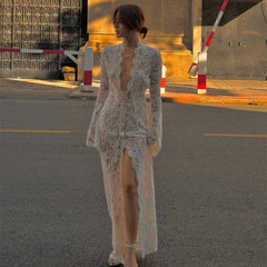 detective vs suspect dress to impress 2025 Early Autumn New Sexy Hot Girl Lace Stitching Fashion Street Slit Long Sleeve Dress