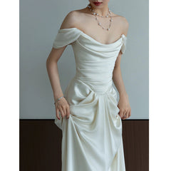 detective vs suspect dress to impress off-Shoulder Light Wedding Dress Simple Travel Shooting White 2025 New Bridal Korean Super Fairy Welcome Yarn Dress