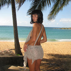Creative Snake Print Halter Neck Tie Irregular Dress