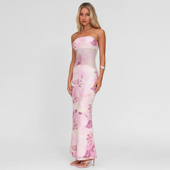 Sleeveless Tube Top Stitching High Waist Slim Dress