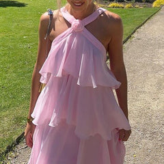 dress to impress codes Summer 2025 New Elegant Beach Dress Sling Halter Laminated Dress