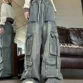 hipster dress to impress Elastic Waist American Retro Wide Leg Meat Covering Straight Harem Loose New Washed Denim Overalls Women's Daddy Fashion