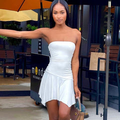 birthday outfit J23ds058 Women's Clothing Summer Hot Solid Color Sexy Tube Top Ruffled Dress