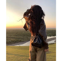 black sweater dress outfit American Retro Black PU Leather Jacket Women's Small Short Niche Leather Jacket Trendy Cool Spring and Autumn