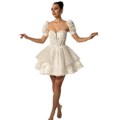 homecoming dresses New White Sequined Lace Mori Short Bridal Wedding Dress Birthday Party Annual Meeting Performance Dress