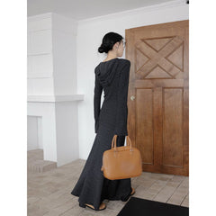 outfit inspo Striped Knitted Dress Women's Spring and Autumn 2025 New Design Tight Waist Slimming A- line Dress Casual Bottoming Dress