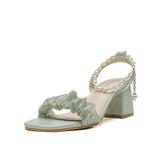 Women's Chunky Summer Matching Skirt Fashion Pearl Heels