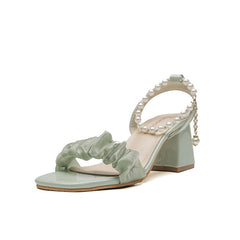 Women's Chunky Summer Matching Skirt Fashion Pearl Heels