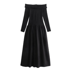 cybergoth dress to impress 2025 Spring New Women's Retro off-Shoulder Long Sleeve Slim-Fit off-Neck Stitching Dress
