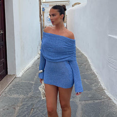 drag dress to impress INS Style 2025 Autumn and Winter New Women's Clothing Temperament off-Shoulder Solid Color Backless Long Sleeve Knitted Dress Women