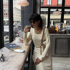 outfit inspo High-End Dress Slim Fit Light Luxury White Sexy Autumn and Winter Dress