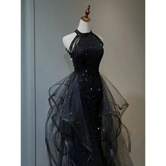 dress Black Evening Dress for Women 2025 New Light Luxury Niche High-End High-End Sense Trailing Birthday Party Host Adult Ceremony