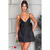 hoco dresses Jacquard Sling Dress Women's Summer New V-neck Backless Bow Dress