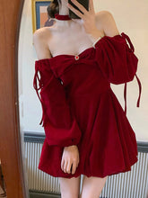 leapord Christmas outfit Atmosphere-Feeling Shirt Ankela Red Velvet Halter Dress Women's Autumn and Winter Waist-Tight High-Grade Dress Pettiskirt