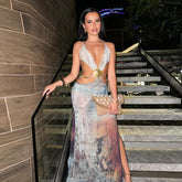 Creative hollow halter neck backless dress