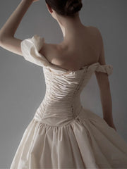 detective vs suspect dress to impress 2025 New off-Shoulder Outdoor Yarn Taffeta Short Sleeve Niche Light Luxury High-End Bride Wedding Outdoor Travel Summer