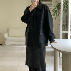 hipster dress to impress Autumn 2025 New Simple Casual Retro Lazy Versatile Profile Tooling Leather Coat for Women