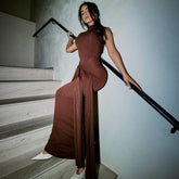 influencer dress to impress New Dress Women's round Neck Sleeveless Lace-up Slim Fit Dress Sexy Fashion Solid Color Dress