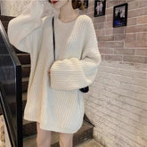 long sweater dress outfit Soft Glutinous Lazy Style Sweater Pullover Autumn 2025 Solid Color round Neck Retro Hong Kong Style Sweater Women's Coat
