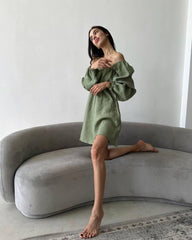 freshman hoco dresses 2025 New Women's Square Collar Dress Long Sleeve Puff Sleeve A- line Casual Dress