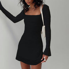 drag dress to impress Autumn 2025 New Short Skirt Fashionable Elegant Slim Fit Texture Fabric Square Collar Dress Women