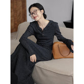 outfit inspo Striped Knitted Dress Women's Spring and Autumn 2025 New Design Tight Waist Slimming A- line Dress Casual Bottoming Dress