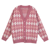 Pink Argyle Knit Cardigan