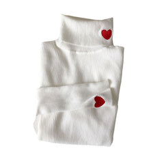 Red Heart Embroidery Turtleneck Jumper