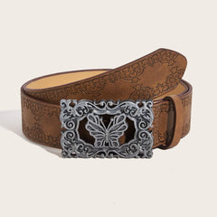 Luxury Designer Gothic Vintage Metal Carved Floral Buckle Belt PU Thin Belt Adult Harajuku Waist Straps Jeans Dress Accessories