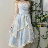 Gilded Frame Paintings of Heavenly Blue Skies Maxi Dress Mermaidcore Kawaii Academia Y2K Cottagecore Coquette Fairycore Dollette Princesscore