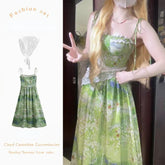 Ethereal Beauty of a Summer Elven Forest Forager Maxi Dress and Handkerchief Bandana Full Set Kawaii Academia Y2K Cottagecore Coquette Fairycore Dollette Princesscore