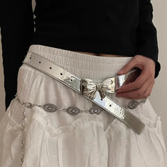 2025 Fashion Goth Y2K Bow Buckle Belts for Women Egirl Black White Leather Belt Dress, Jeans Goblinccore Accessories