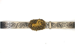 2025 Gothic Belt Neutral Horse Head Buckle Peony Pattern PU Belt for Lady Luxury Designer Jeans Dress Accessories Fashionable