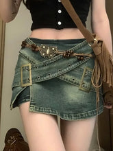 American Retro Washed Distressed Denim Skirt for Women Hot Girl Irregular A-line Wide-leg Hip Skirt American Retro Y2k Skirt