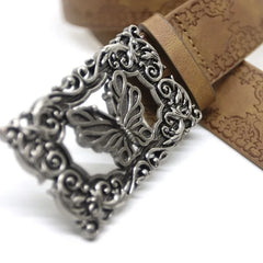 2025 Gothic Pu Leather Print Retro Patterned Butterfly Buckle Y2k Belt Waistband Women's Jeans Dress Accessories