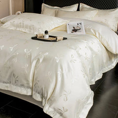3pcs Cream color Duvet Cover Set (1*Duvet Cover + 2*Pillowcase, Without Core), bow jacquard Bedding Set