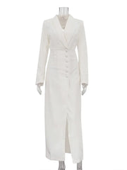 Elegant Split Long Suit Dress For Women Spring Autumn New Party Dress V Neck Long Sleeve High Waist Buttons French Dress