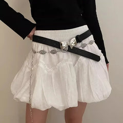 2025 Fashion Goth Y2K Bow Buckle Belts for Women Egirl Black White Leather Belt Dress, Jeans Goblinccore Accessories