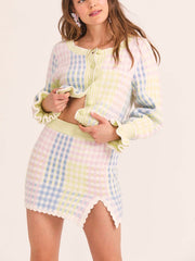 New Arrival Autumn Knitting Colorful Cardigan And Elasticed Split Skirt Women Sets 2Piece Sets