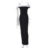 Off-Shoulder Ribbons Maxi Dress Female Fashion Contrast Color Sleeveless Sexy Bodycon Dress Autumn Lady Irregular Dresses