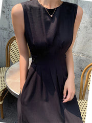 New Summer Women French Style Sleeveless Slim Dress Office Lady Fashion Chic Casual White Dress Vestdios