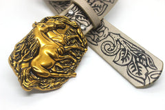 2025 Gothic Belt Neutral Horse Head Buckle Peony Pattern PU Belt for Lady Luxury Designer Jeans Dress Accessories Fashionable