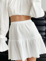 Cotton Dress Sets Women Summer Long Sleeve Crop Top Loose Mini Skirt Suits Casual Two Piece Set Womens Outifits