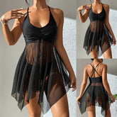 Solid Mesh Tankini Set Women Swimsuit Clothing Set Swimdress Beachwear High Waist Bottom Set Mujer Swimwear Suit Summer Beach