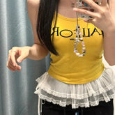 Double Layered Lace Ruched Puffy Skirts 2024 Summer New White Skirt for Women Y2k E-Girl High Waist Up Faldas Mujer