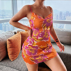 2023 Summer Fashion Female Boho Dress Sleeveless Printed Floral Party Skirt Night Club Outfits Prom Women Beach Mini Dress
