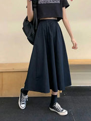 Skirts Women Simple Solid Leisure Loose 2XL Long Skirt Korean Style Elastic-Weight A-line Student Streetwear Trendy BF