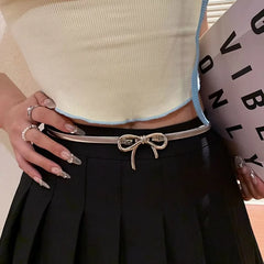 2025 gothic vintage elegant metal Bow knot Elasticity Elastic women's Y2k belt for Lady Luxury Designer Jeans Dress Accessories