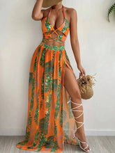 2025 Halter Criss Cross Bikini Tropical Print Swimsuit & Beach Dress 3 Piece Sexy Swimwear Women Bathing Suit Beachwear Summer
