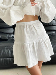 Cotton Dress Sets Women Summer Long Sleeve Crop Top Loose Mini Skirt Suits Casual Two Piece Set Womens Outifits